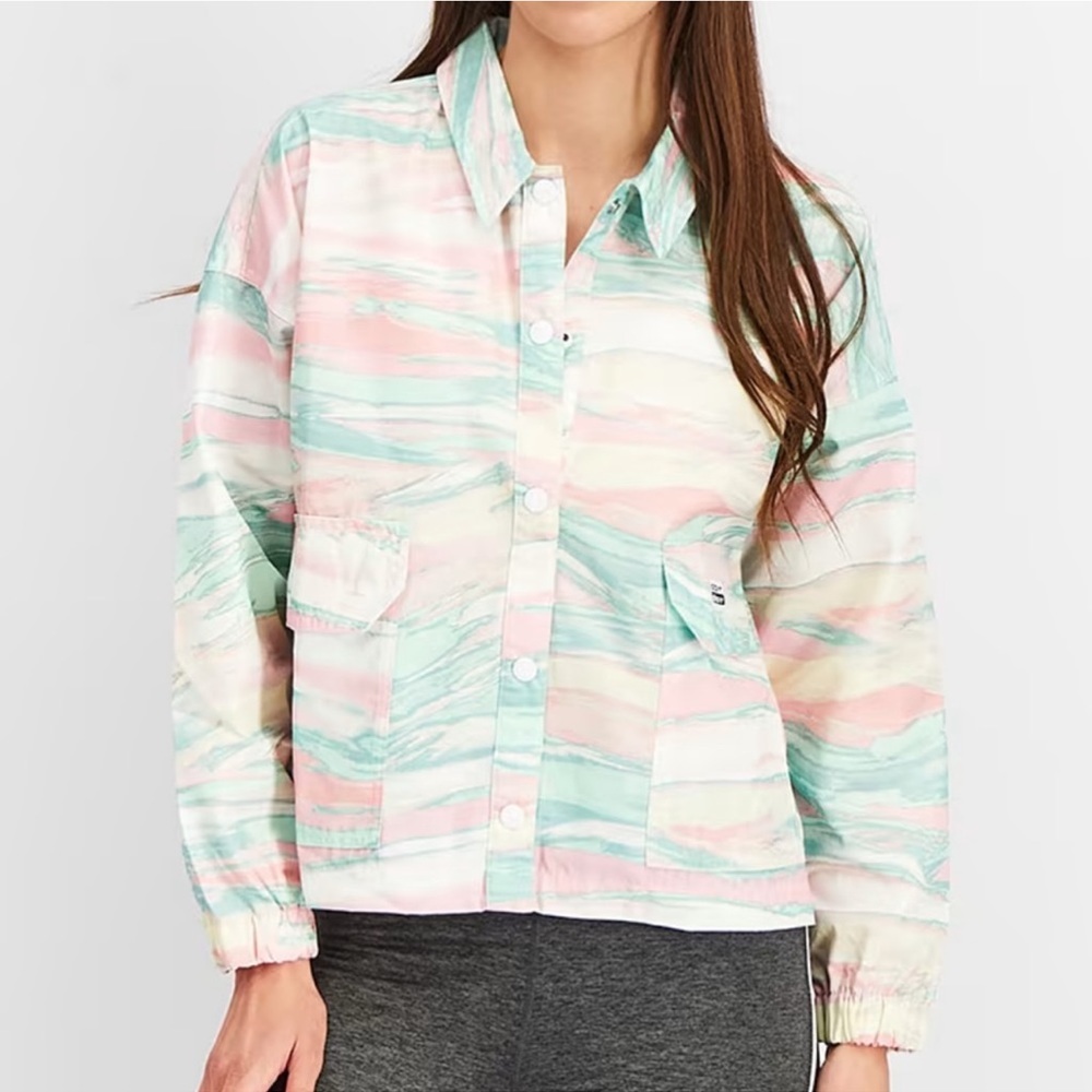 Adidas RYV Marble WindBreaker Jacket Pink Mint White With Snap Button Closure S